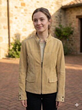 Suede Jacket Line B Lined Light Beige Size Small Pre-Owned